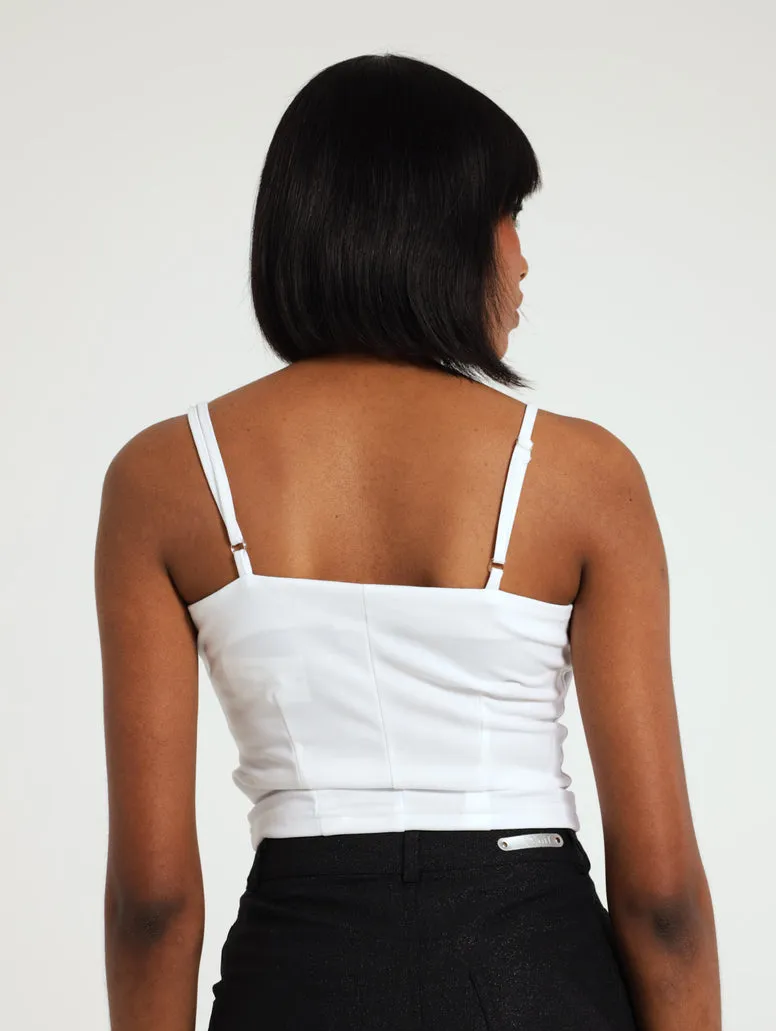 Bow Accent Fitted Top - White