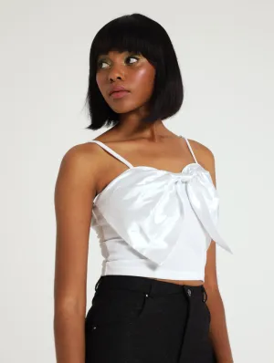 Bow Accent Fitted Top - White
