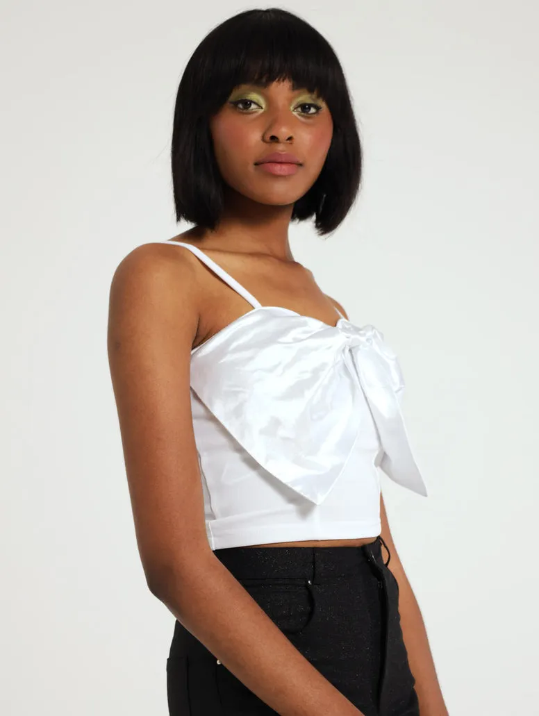 Bow Accent Fitted Top - White