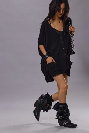 BOXY CARDIGAN DRESS - BLACK