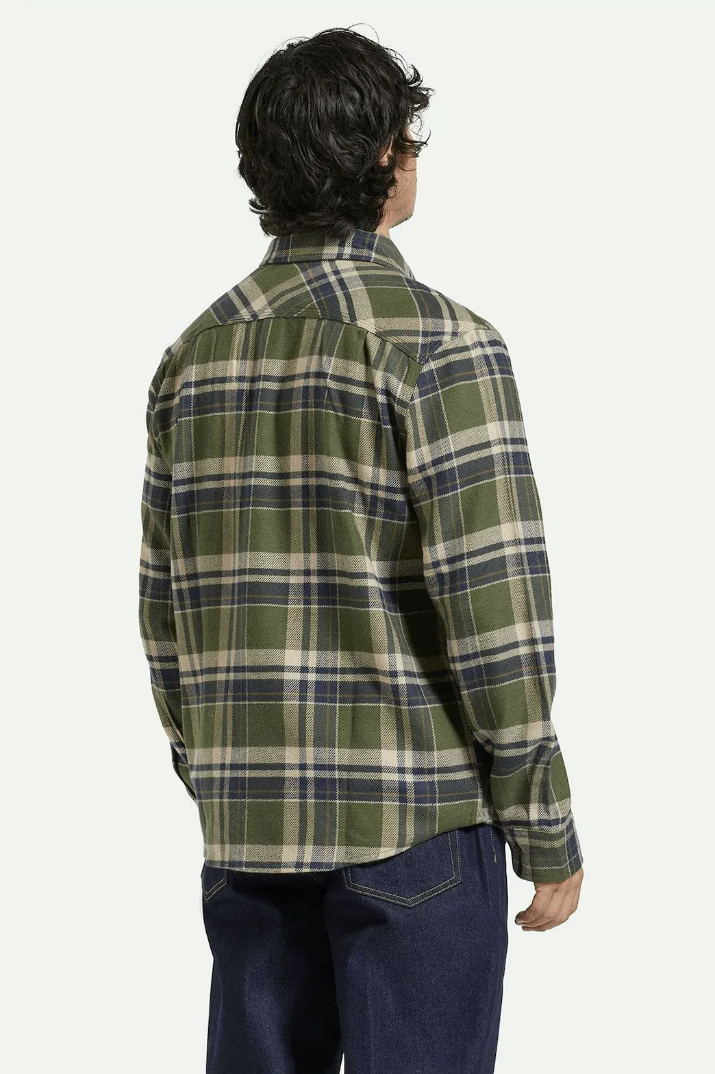 BRIXTON Bowery Flannel - Cypress Green/Washed Navy/White