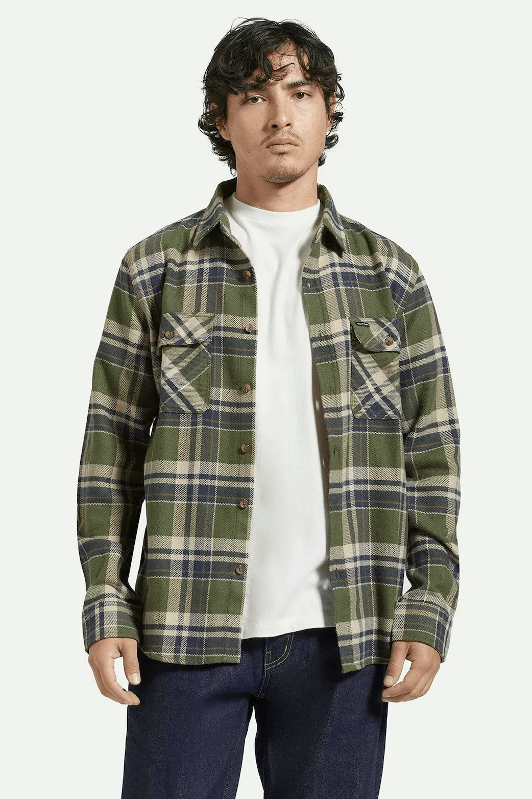 BRIXTON Bowery Flannel - Cypress Green/Washed Navy/White