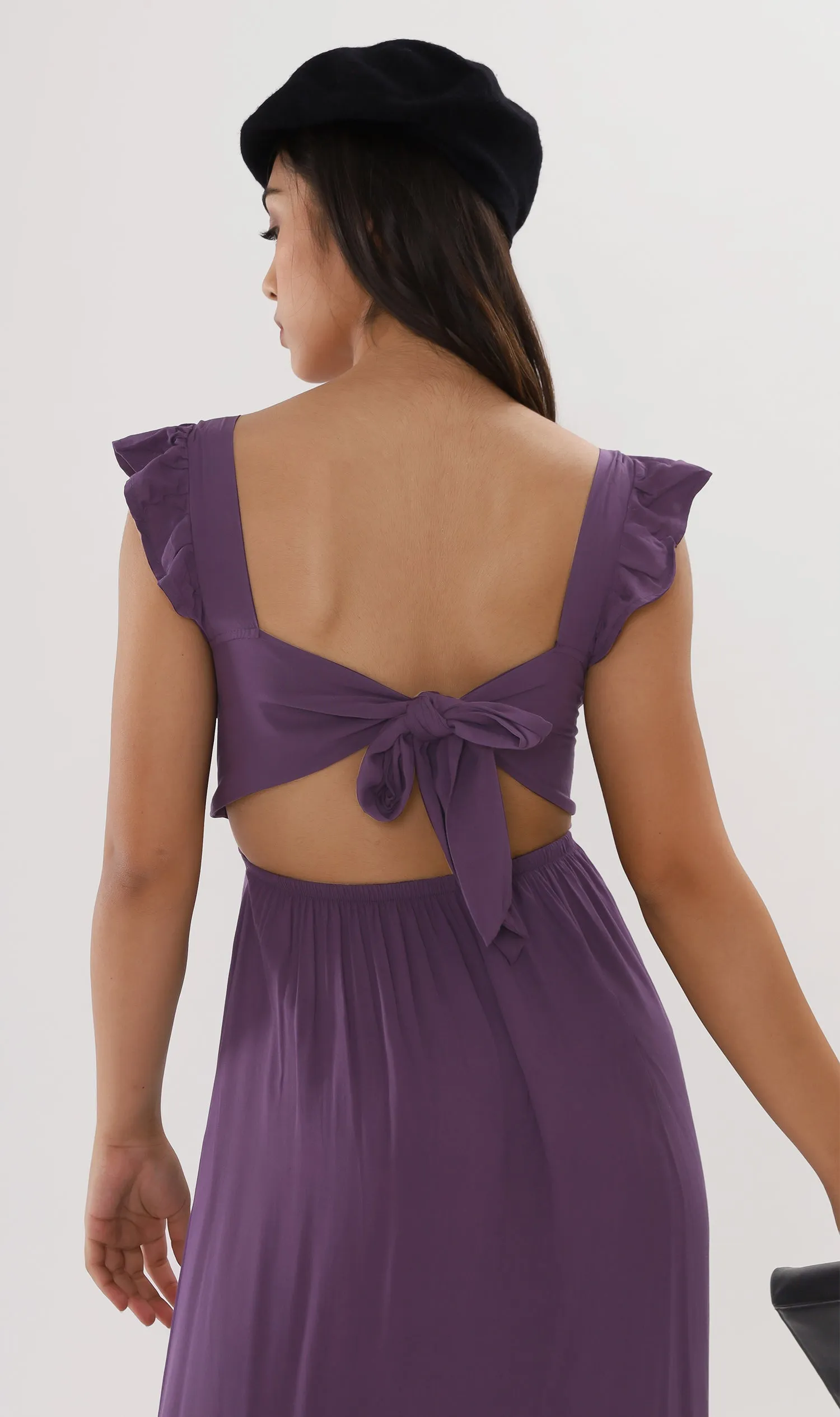 CAMDEN Ruffled-Sleeve Maxi Dress (Eggplant)