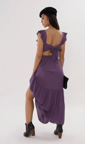 CAMDEN Ruffled-Sleeve Maxi Dress (Eggplant)