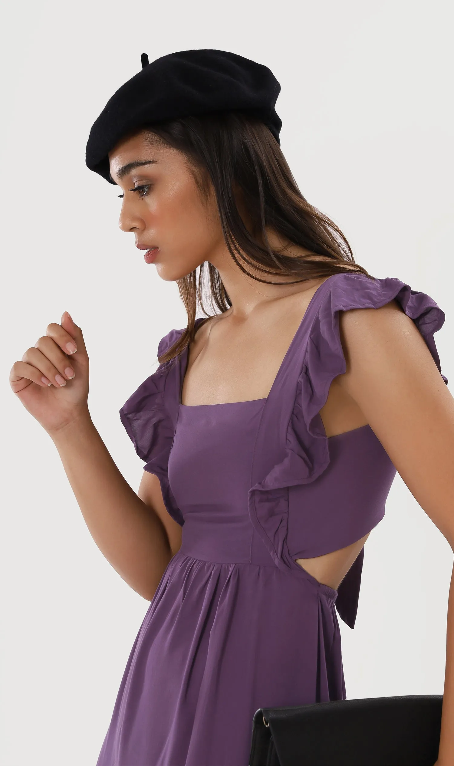 CAMDEN Ruffled-Sleeve Maxi Dress (Eggplant)