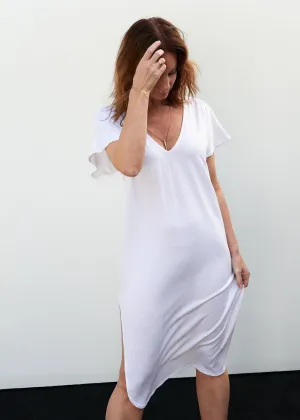 Carmella Caftan Dress in White Jersey