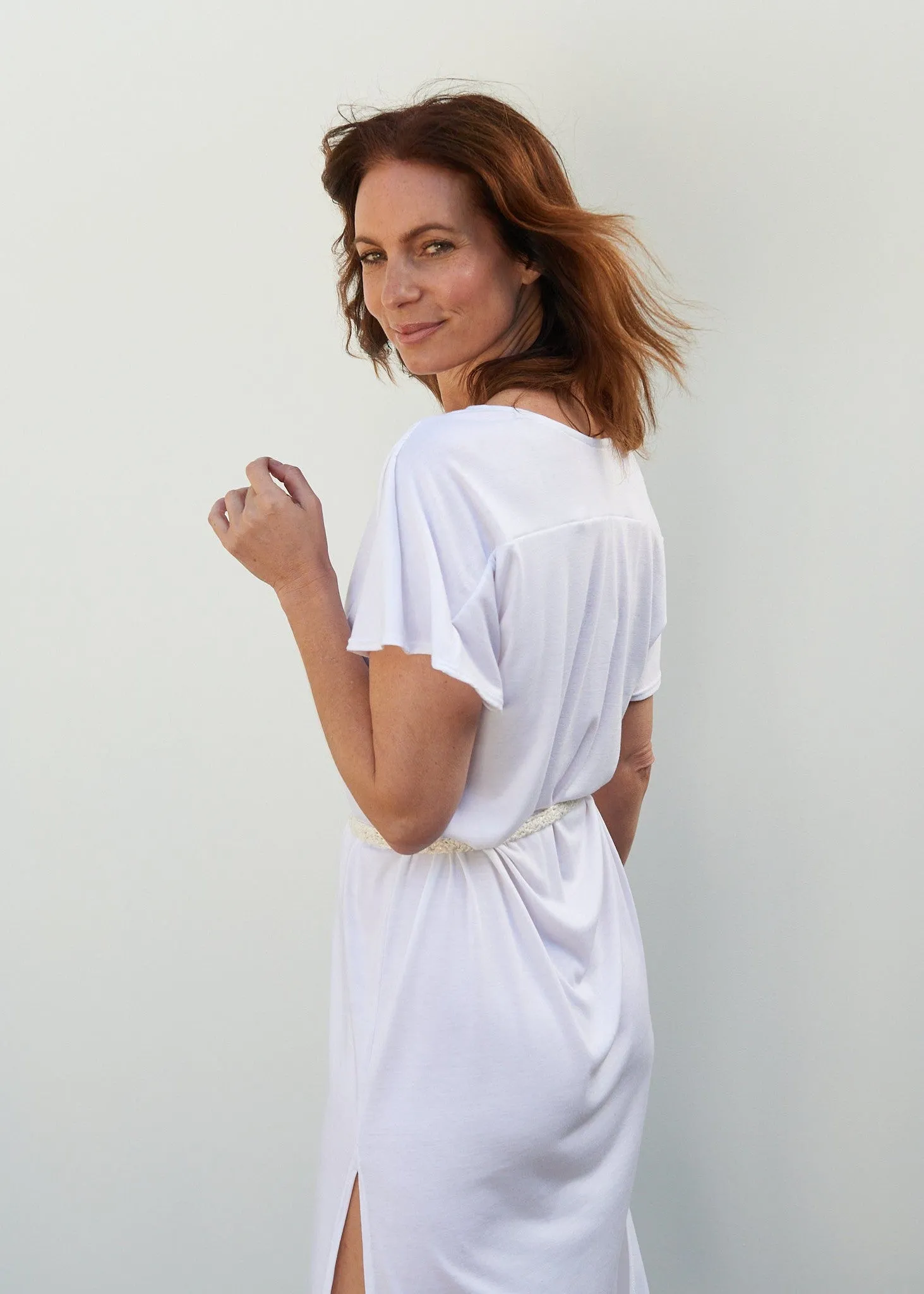 Carmella Caftan Dress in White Jersey
