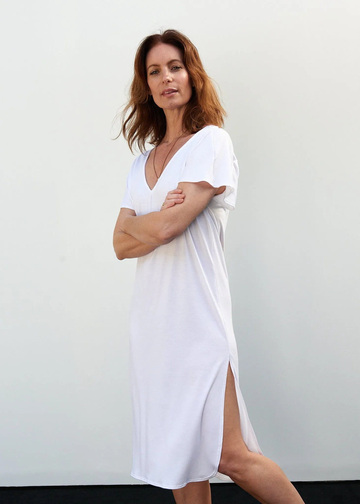 Carmella Caftan Dress in White Jersey