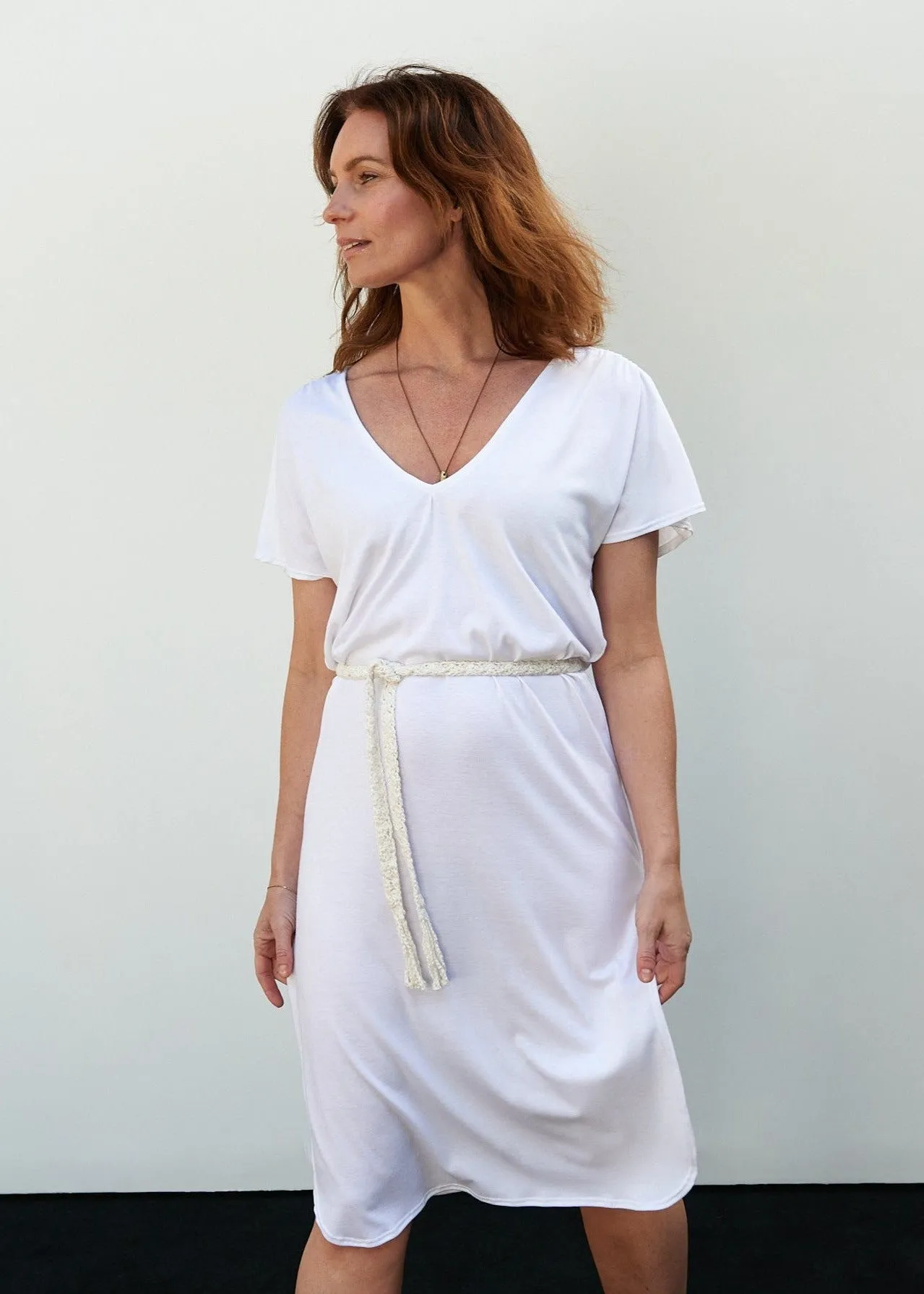 Carmella Caftan Dress in White Jersey
