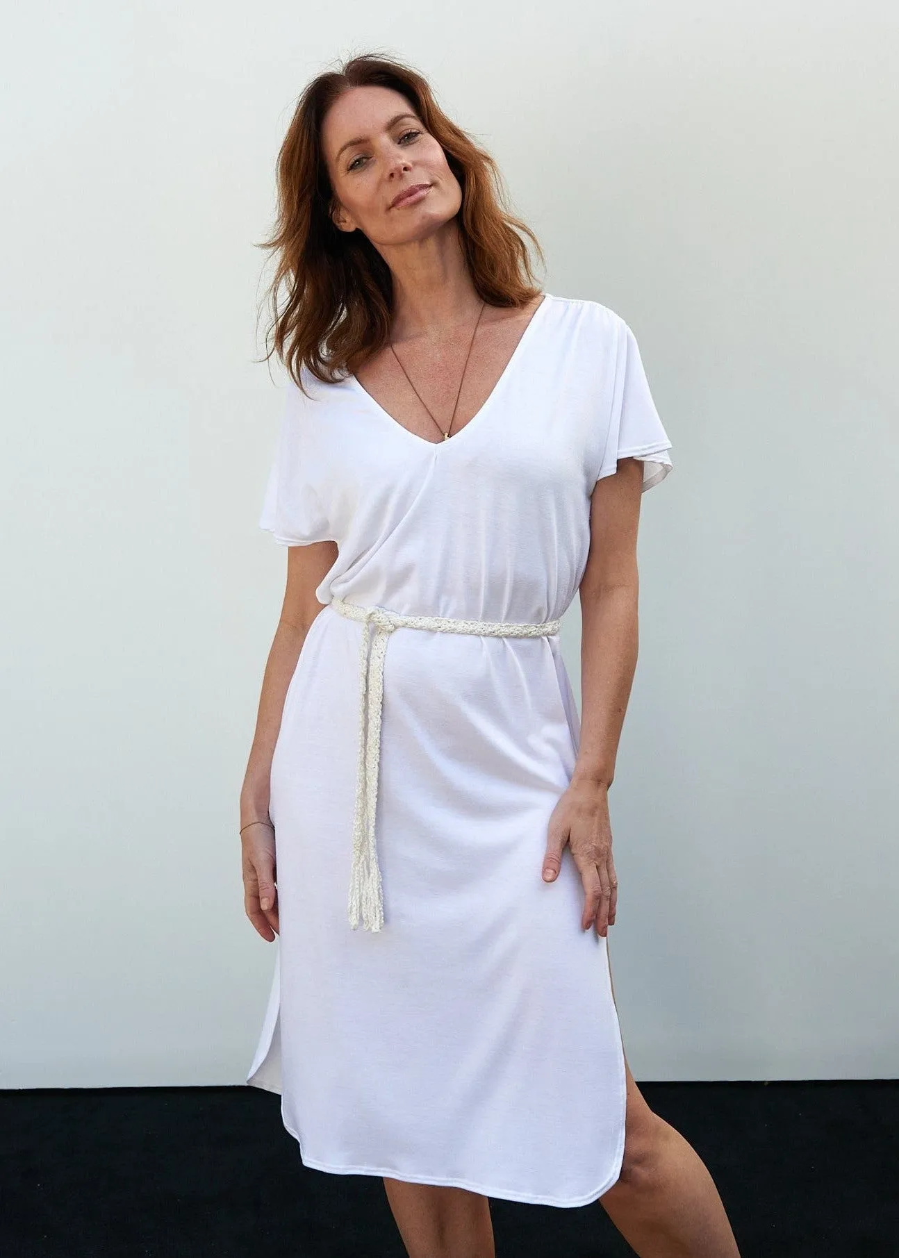 Carmella Caftan Dress in White Jersey