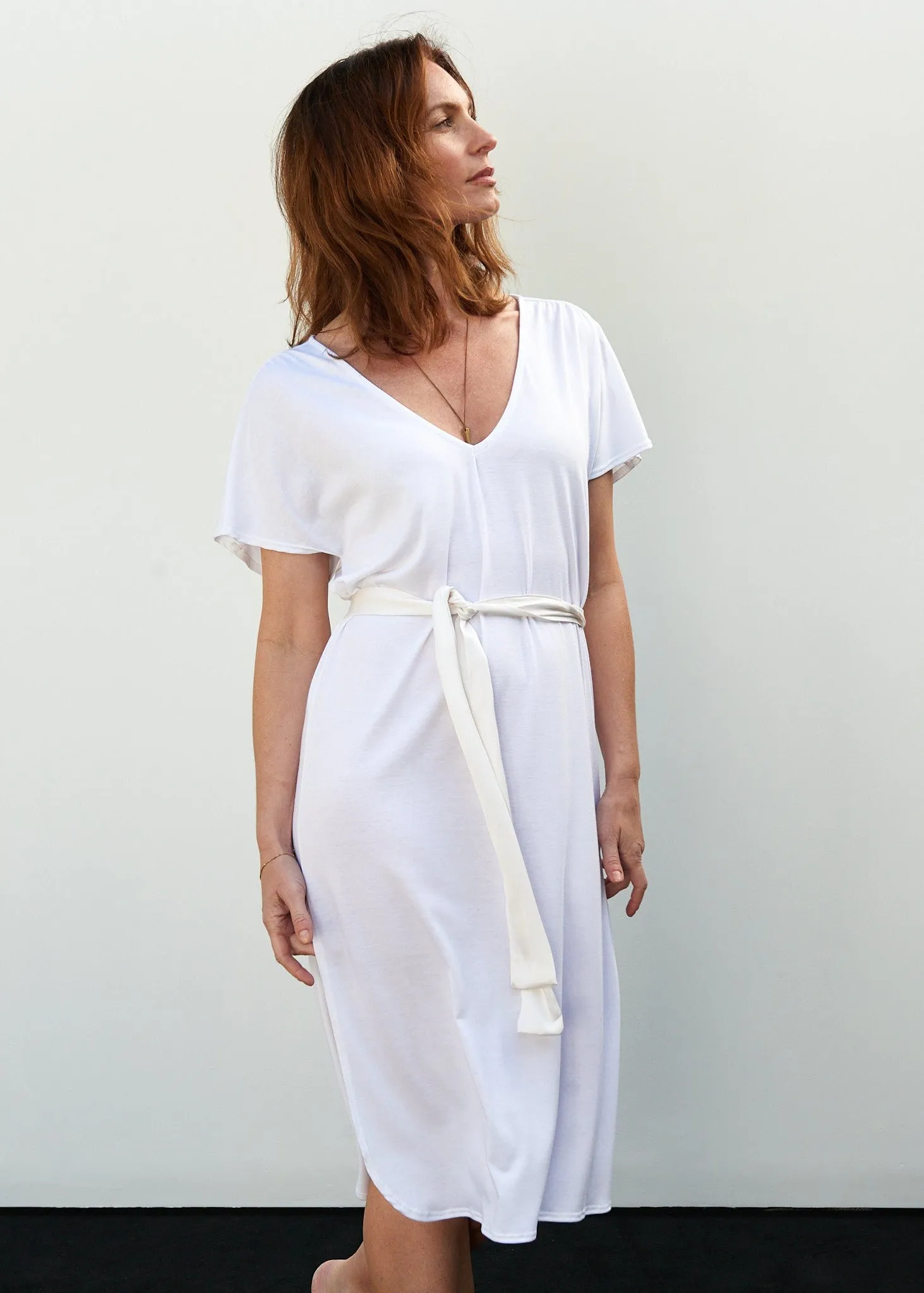 Carmella Caftan Dress in White Jersey