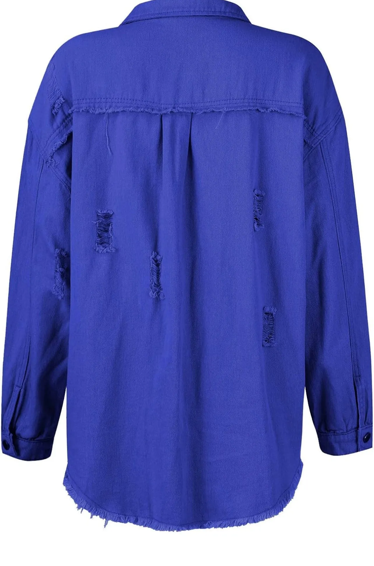 Casual women's Oversized Jean jacket Solid Color Long Sleeve Distressed Jacket  whit pocket
