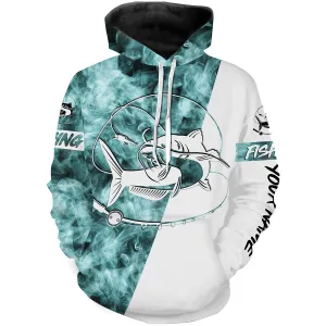 Catfish Fishing Blue Smoke 3D Customized Name Shirts For Fisherman Personalized Fishing Gifts | Hoodie - SDF82