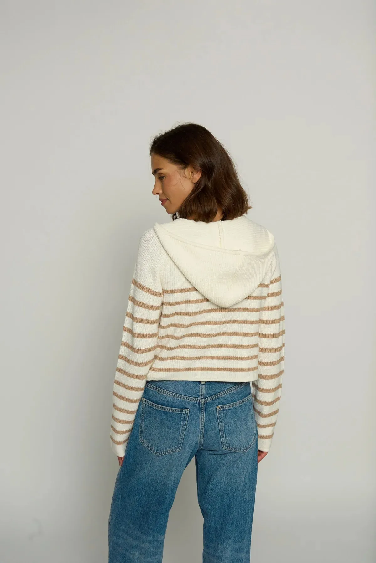 CENTRAL PARK WEST-Striped Dickey Sweater Jacket Ivory Combo