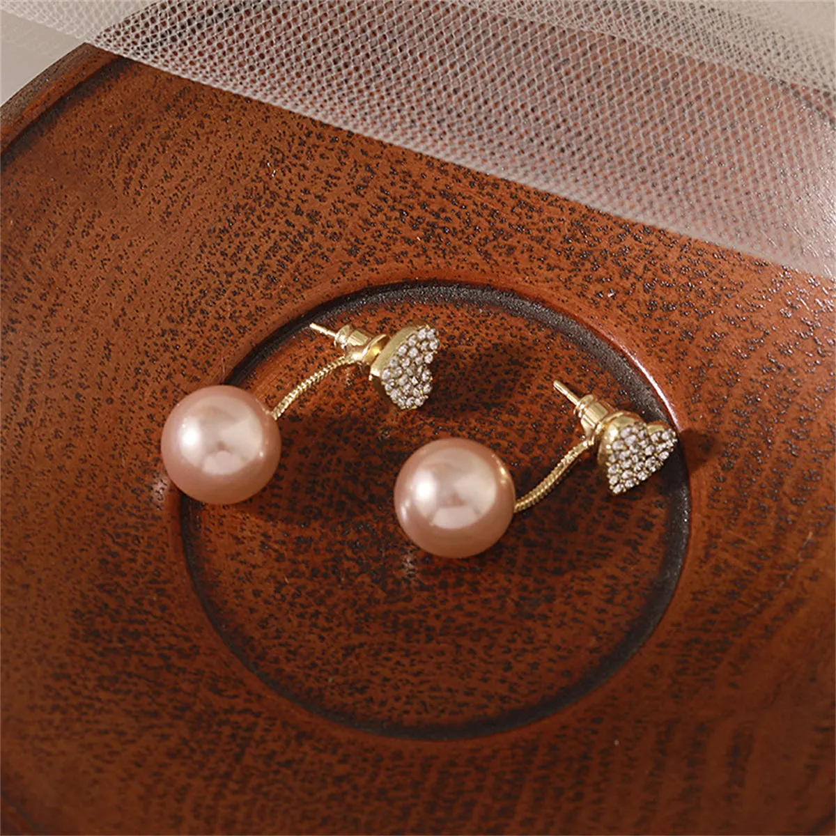 Champagne Pearl & Cubic Zirconia Heart Ear Jackets