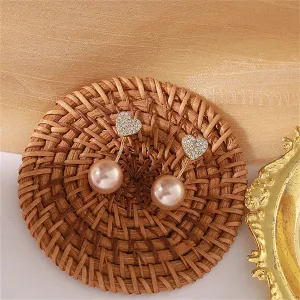 Champagne Pearl & Cubic Zirconia Heart Ear Jackets