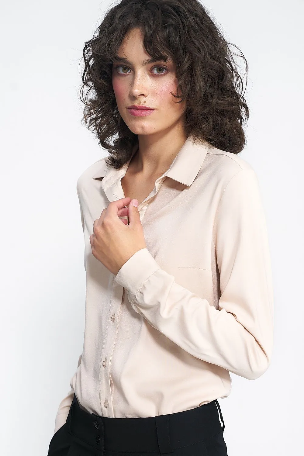 Chic Gathered Front Long-Sleeve Shirt
