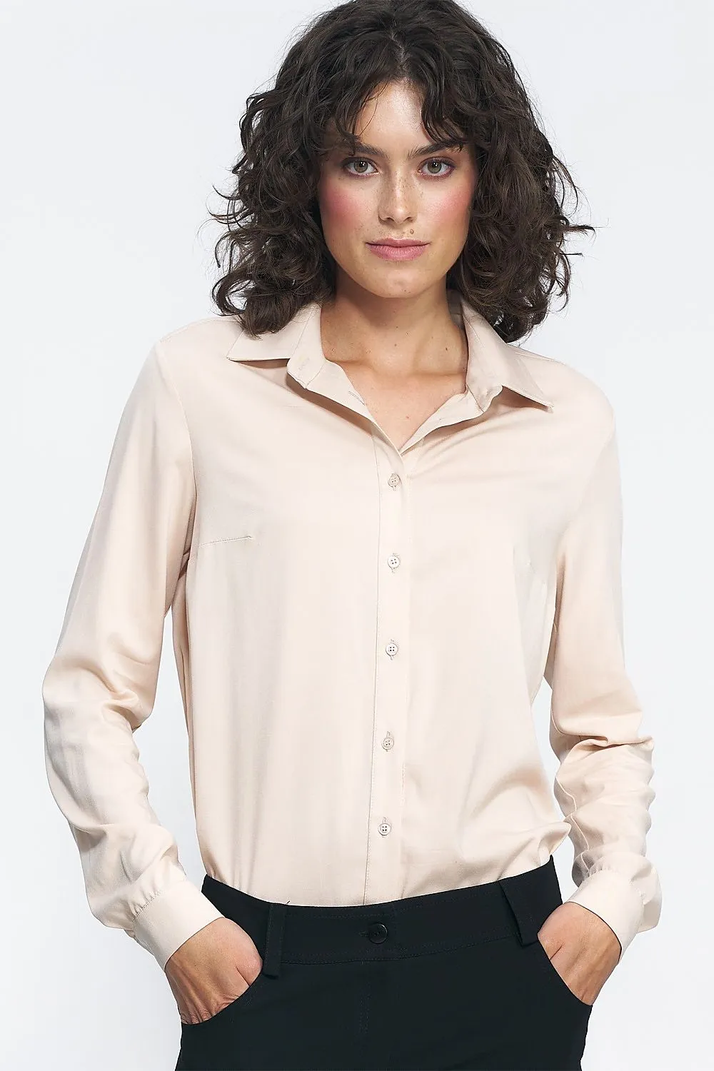 Chic Gathered Front Long-Sleeve Shirt