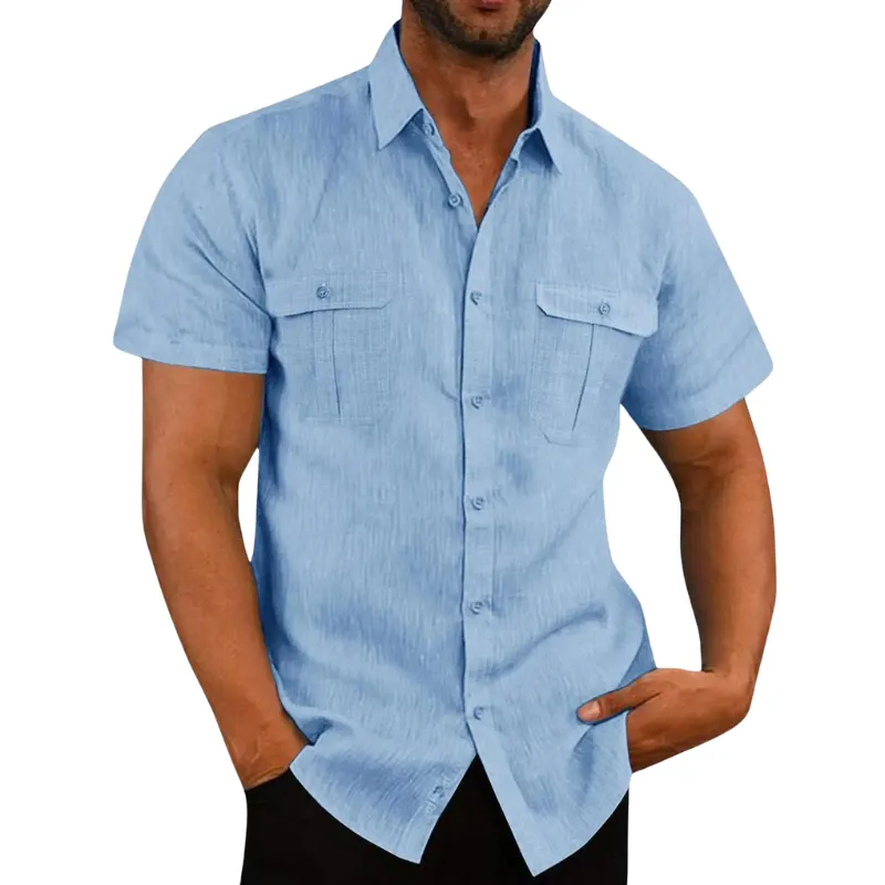 Chic Men's Short Sleeve Shirt with Folded Collar for Summer