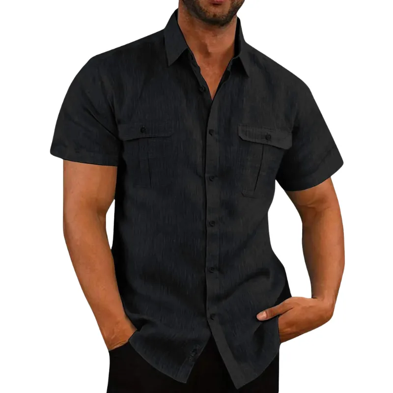 Chic Men's Short Sleeve Shirt with Folded Collar for Summer