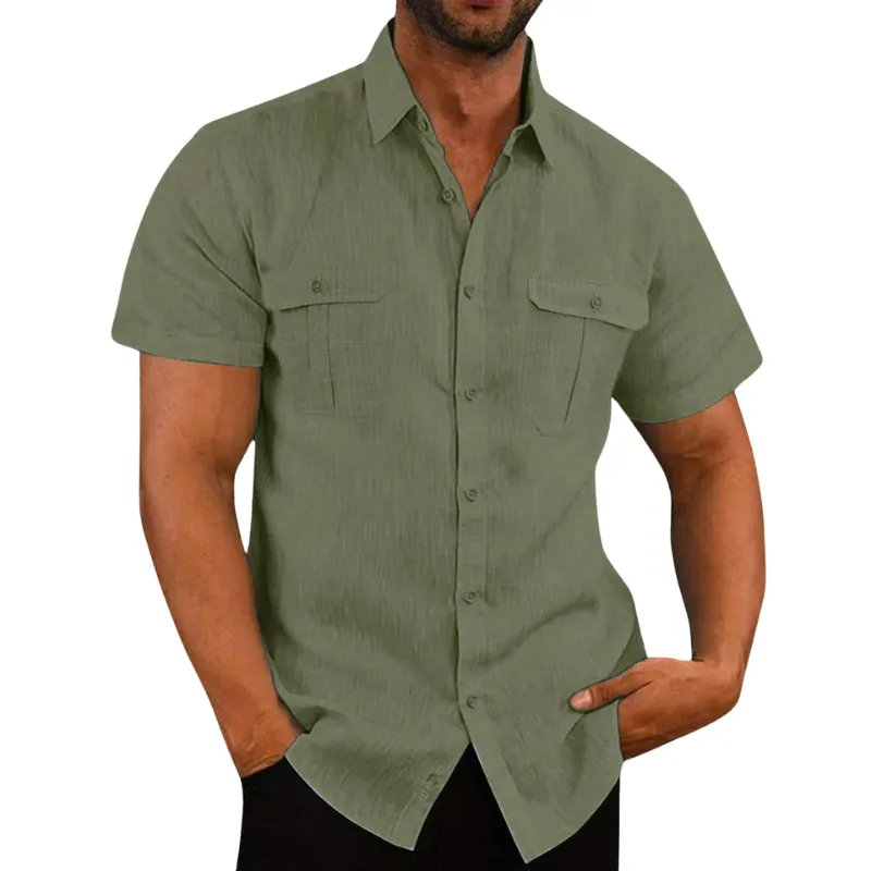Chic Men's Short Sleeve Shirt with Folded Collar for Summer
