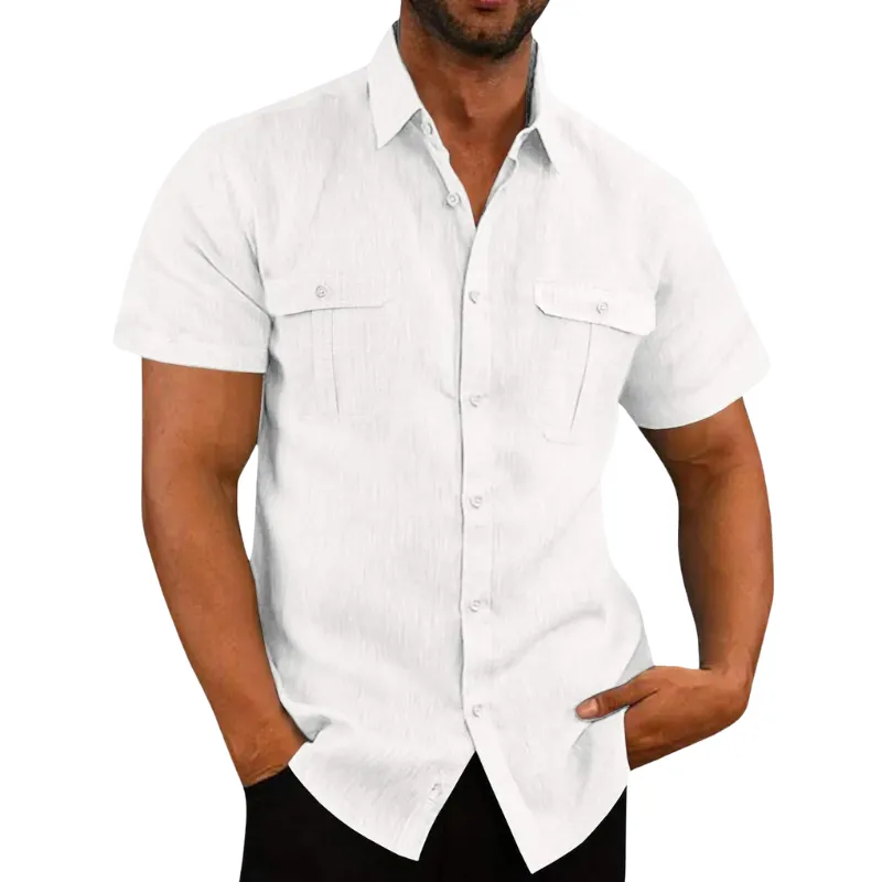 Chic Men's Short Sleeve Shirt with Folded Collar for Summer