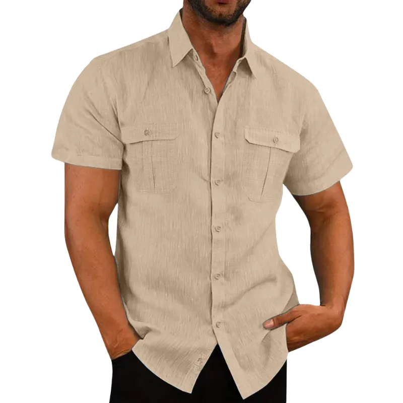 Chic Men's Short Sleeve Shirt with Folded Collar for Summer