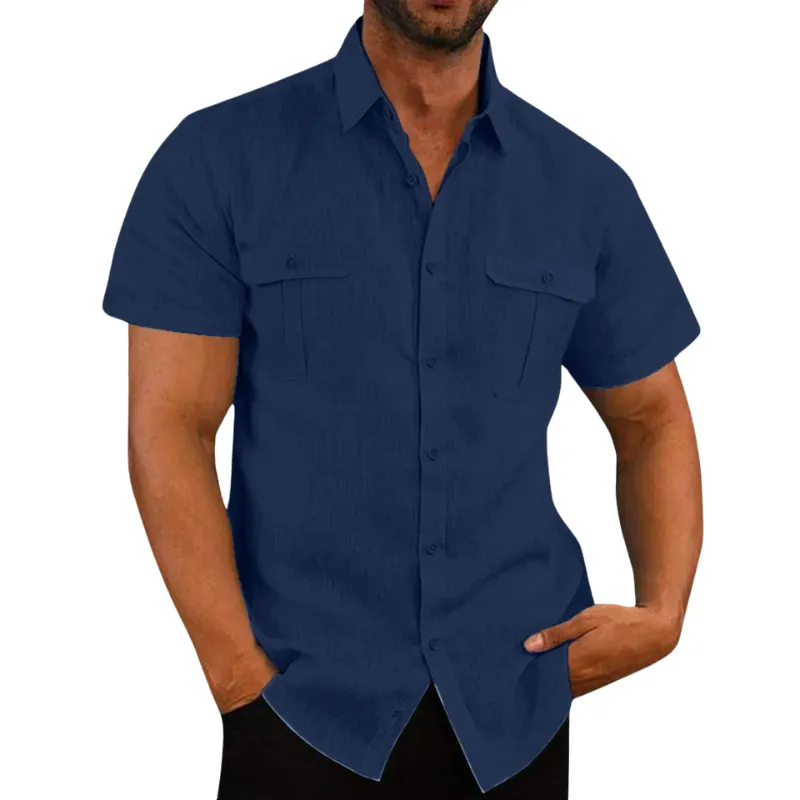 Chic Men's Short Sleeve Shirt with Folded Collar for Summer