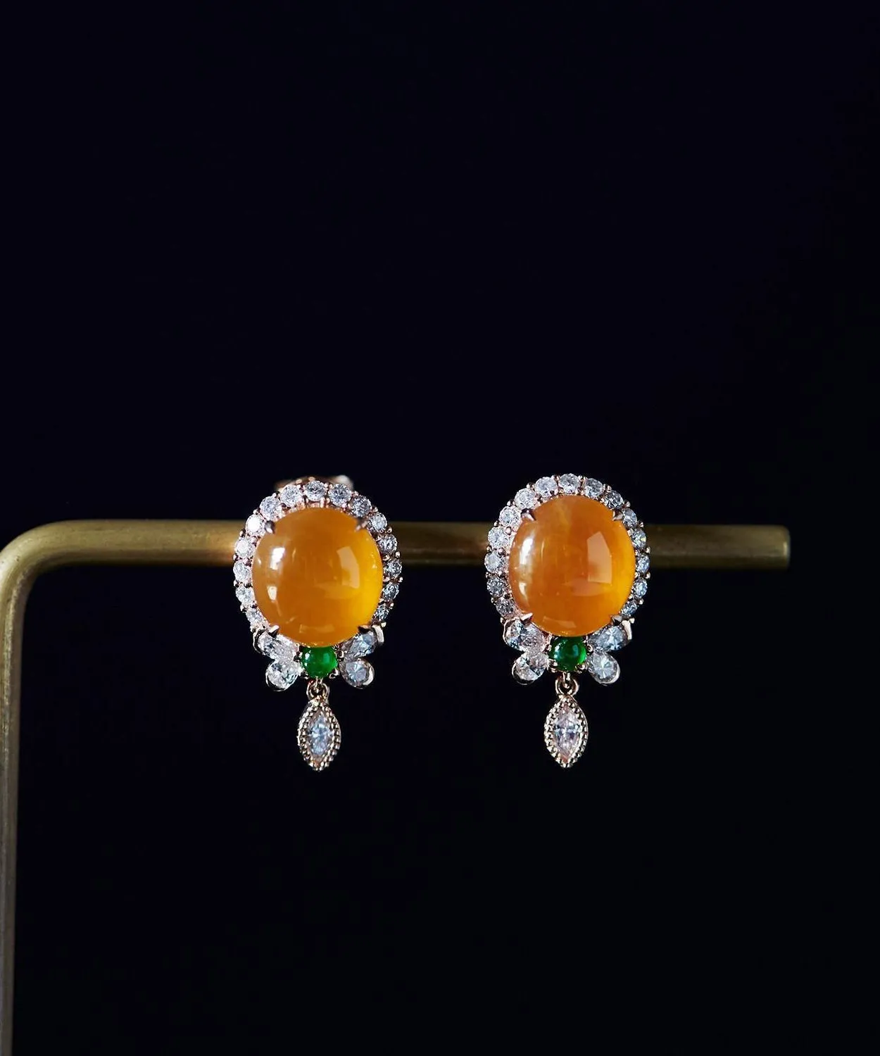 Chic Yellow Sterling Silver Zircon Chalcedony Tassel Stud Earrings