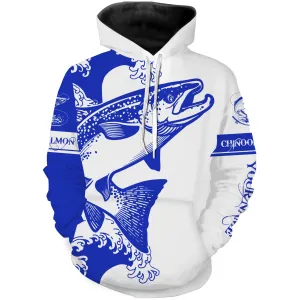 Chinook King salmon fishing tattoo blue Custom name salmon fishing shirts jerseys  | Hoodie - NPQ887