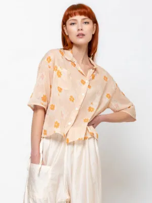 Clean New Cotton Voile Shirt  - Orange Flower