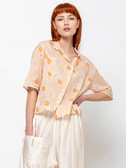 Clean New Cotton Voile Shirt  - Orange Flower