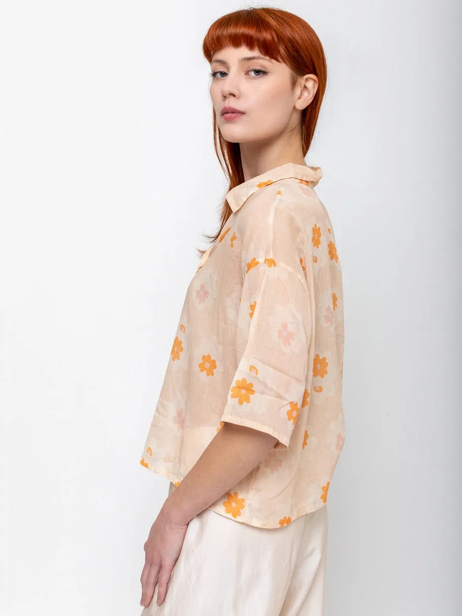 Clean New Cotton Voile Shirt  - Orange Flower