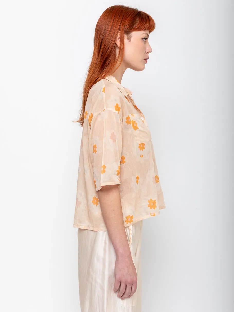 Clean New Cotton Voile Shirt  - Orange Flower
