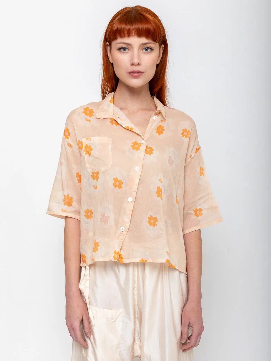 Clean New Cotton Voile Shirt  - Orange Flower