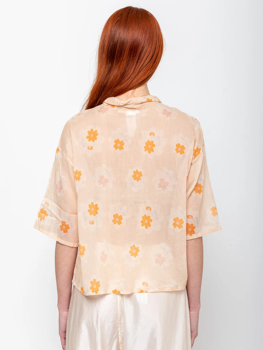 Clean New Cotton Voile Shirt  - Orange Flower