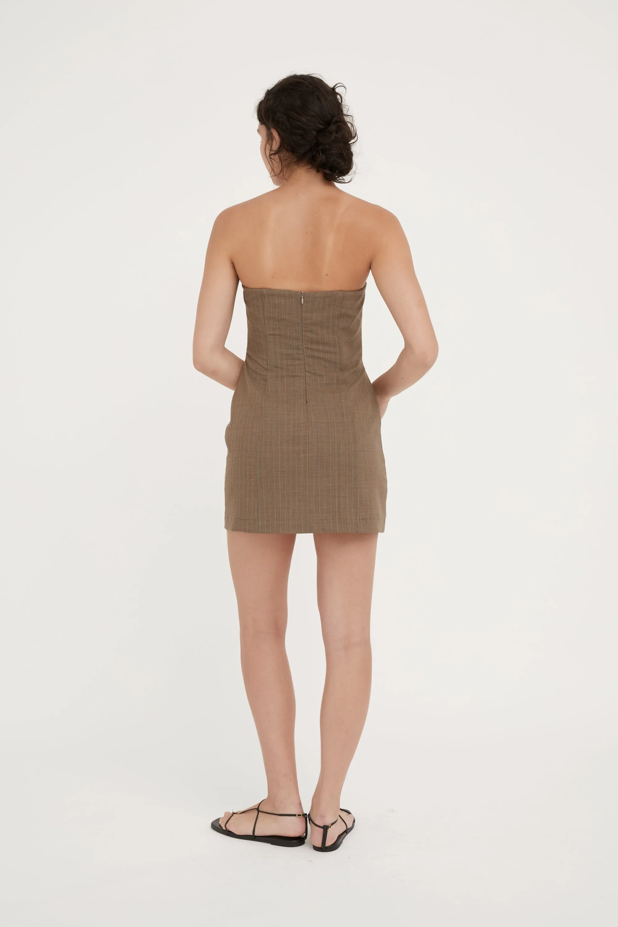 CLEMENTINE WOOL MINI DRESS - CARAMEL STRIPE