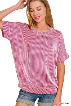 COASTAL CURRENT RIBBED TOP - (hot pink)