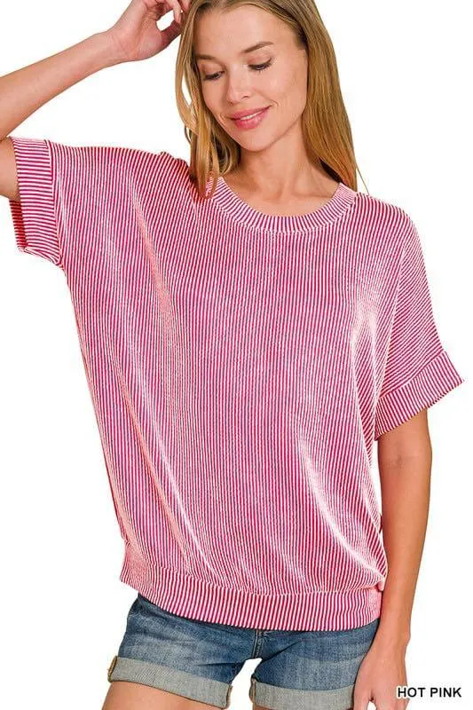 COASTAL CURRENT RIBBED TOP - (hot pink)