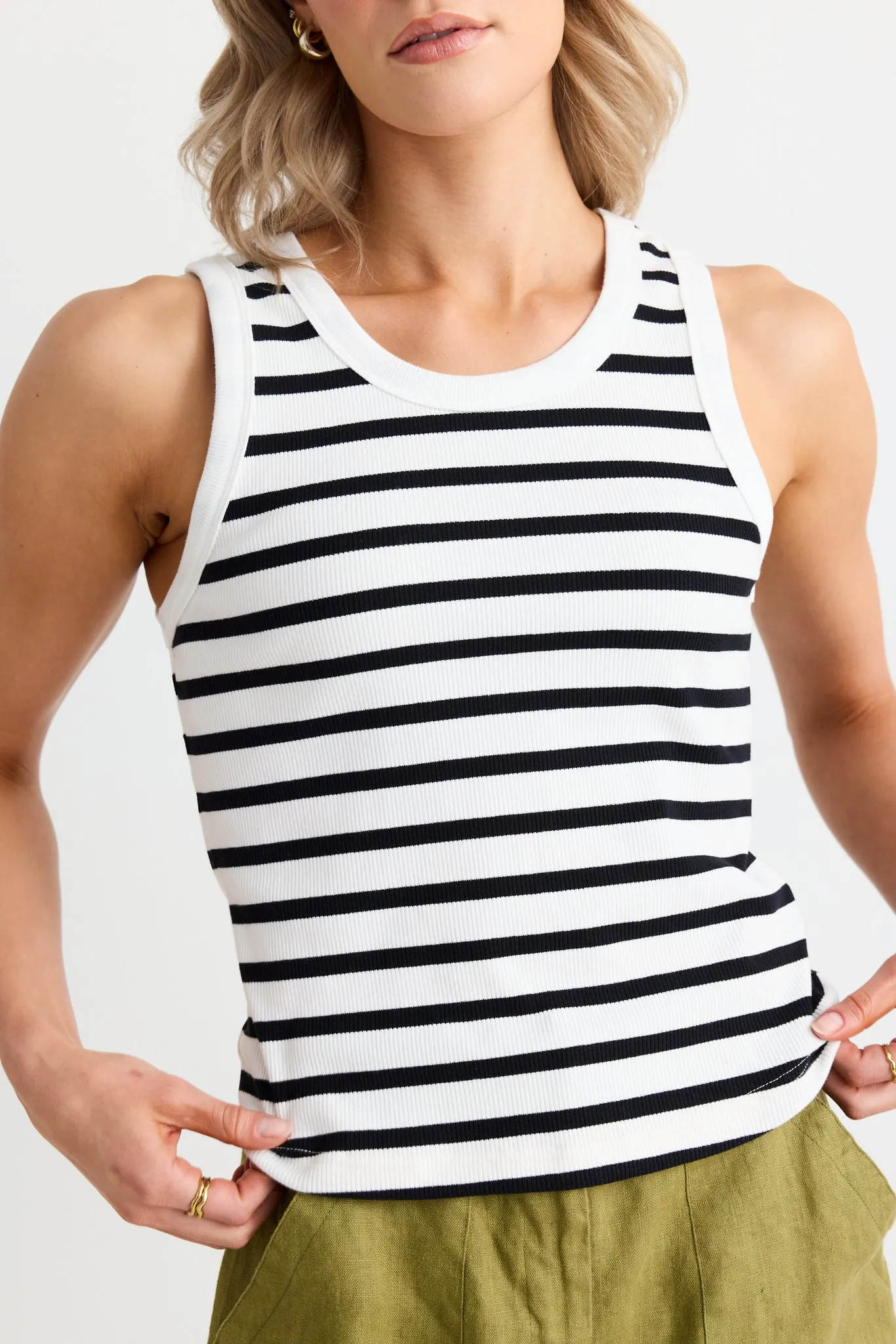 Cobble Rib Cutaway Tank - Black/White Stripe