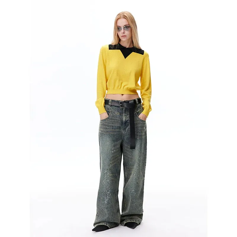 Contrast Collar Cropped Sweater