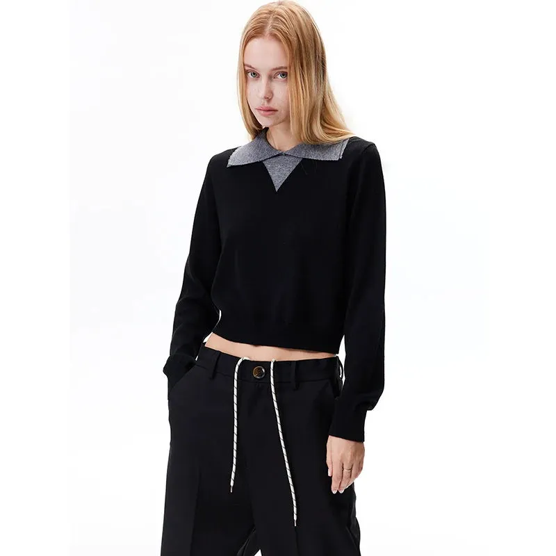 Contrast Collar Cropped Sweater