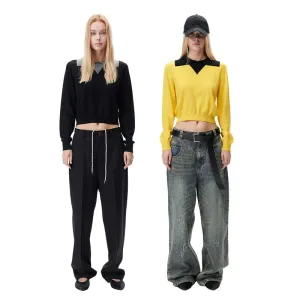 Contrast Collar Cropped Sweater