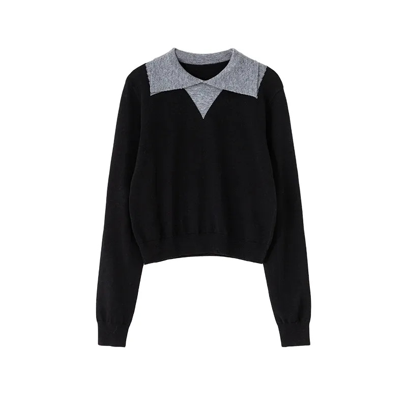 Contrast Collar Cropped Sweater