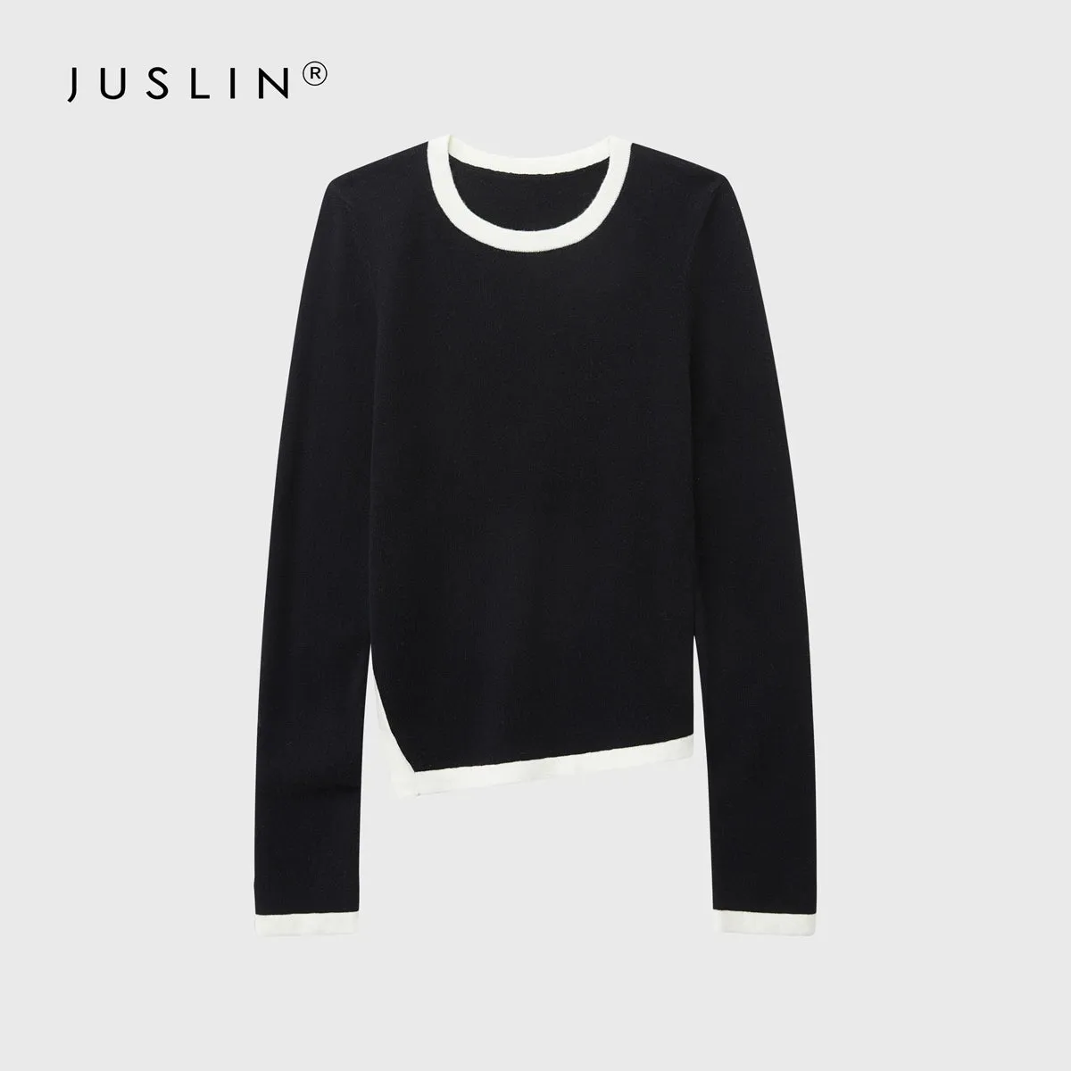 Contrasting Trim Asymmetrical Hem Sweater