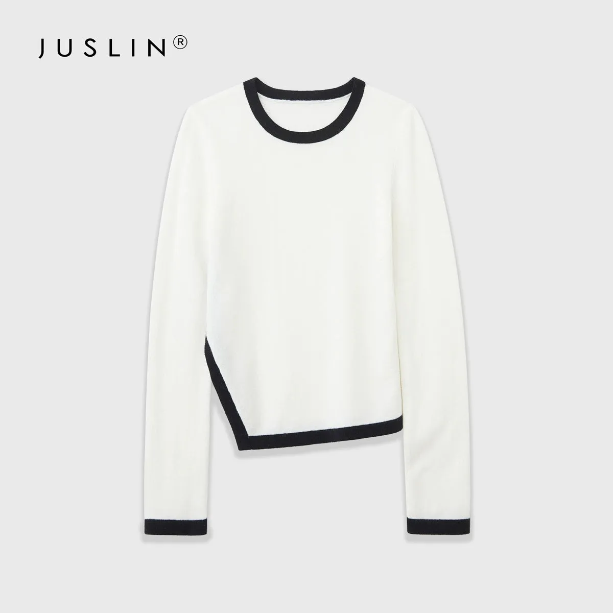 Contrasting Trim Asymmetrical Hem Sweater