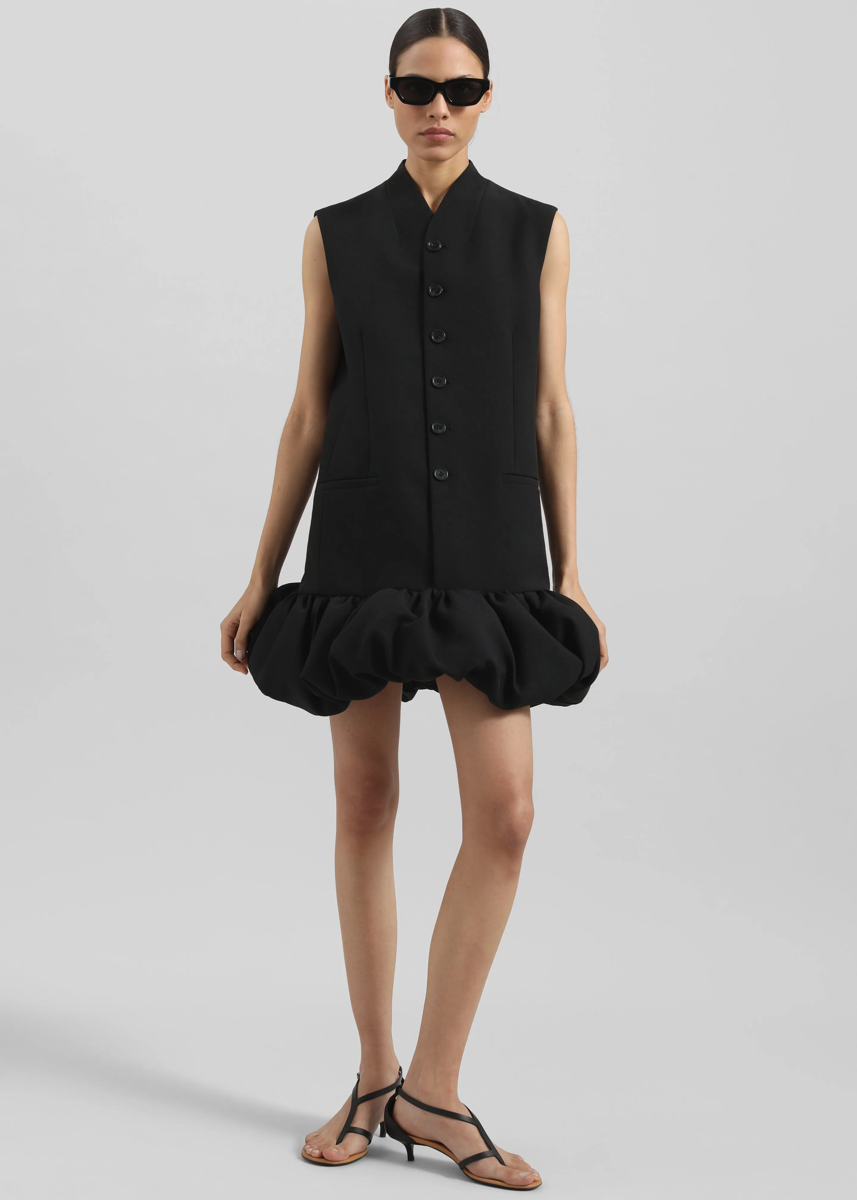Coperni Gathered Hem Sleeveless Tailored Dress - Black