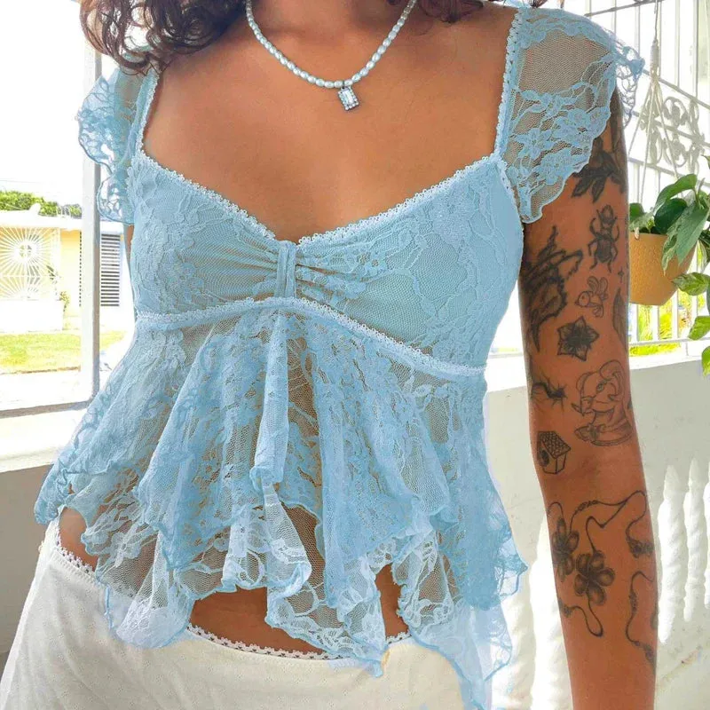 Coquette Lace Sheer Babydoll Vintage Crop Top