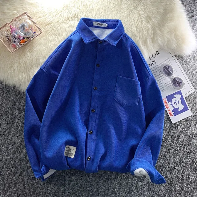 Corduroy Long Sleeve Shirts Autumn Korean Shirt Woman Fashion Casual Oversize Shirt Printed Clothing