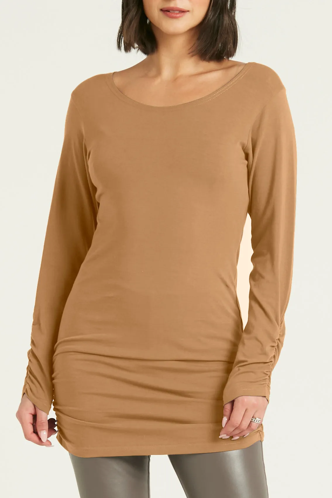 Cotton Lycra  Long Sleeve Ruche Top